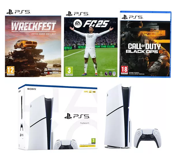 SONY PlayStation 5 Slim  EA Sports FC 25, Call of Duty: Black Ops 6 & Wreckfest Bundle